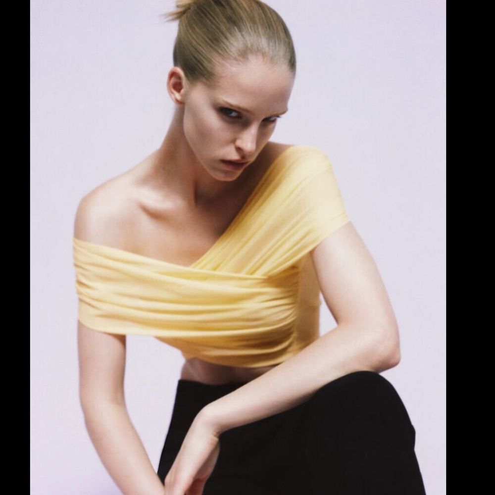Zara Draped Asymmetric Top Yellow NWOT